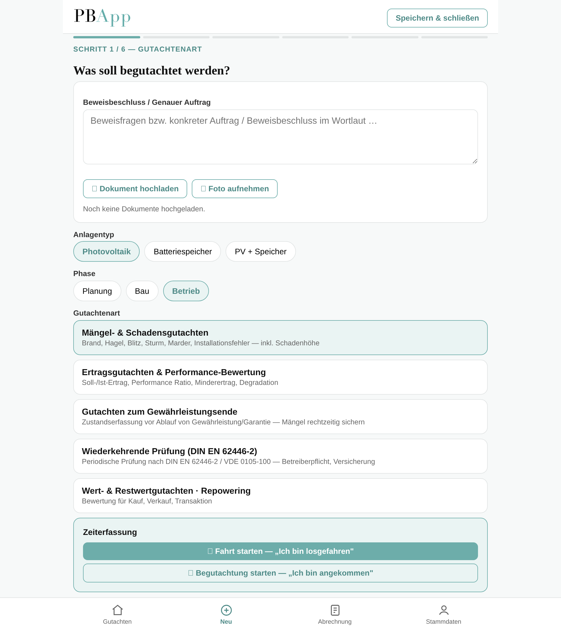 Browser-Version — Gutachtenarten wählen